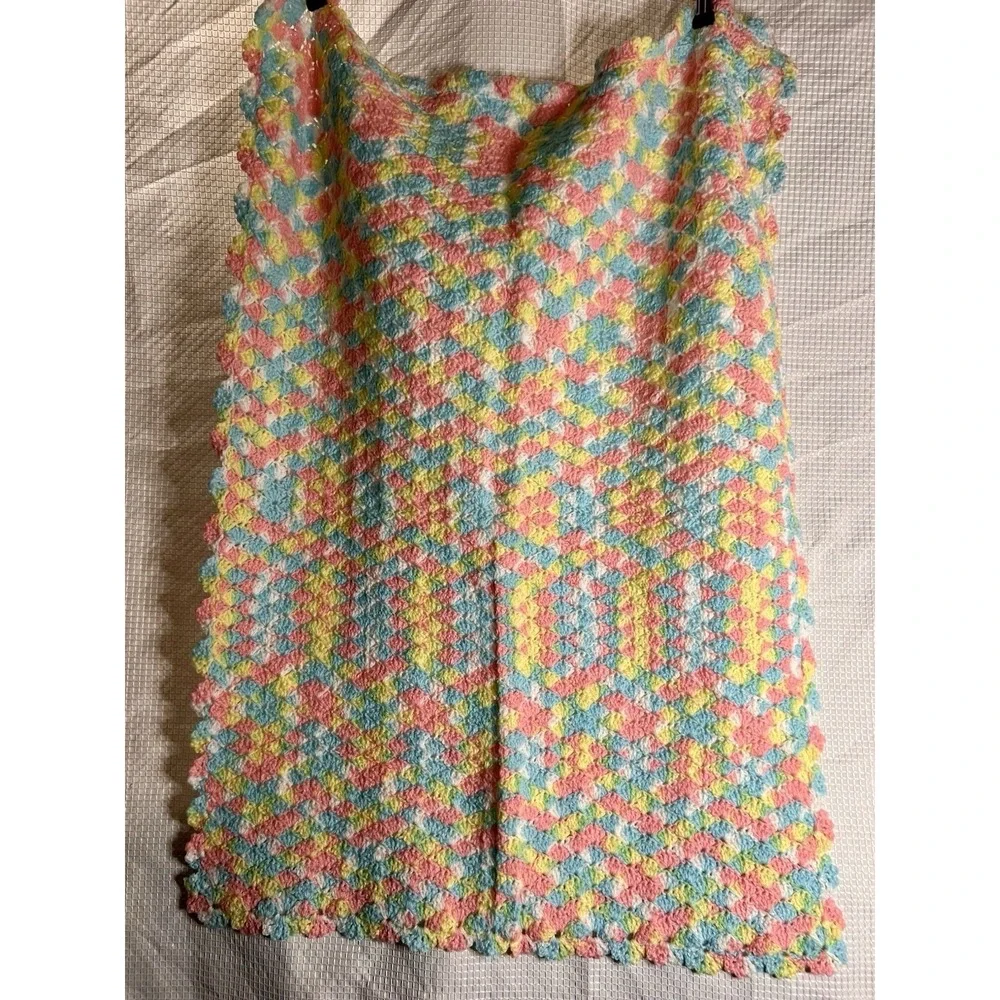 HAND CRAFTED CROCHETED PASTEL MULTI BABY BLANKET/THROW  Afghan‎ 29x37